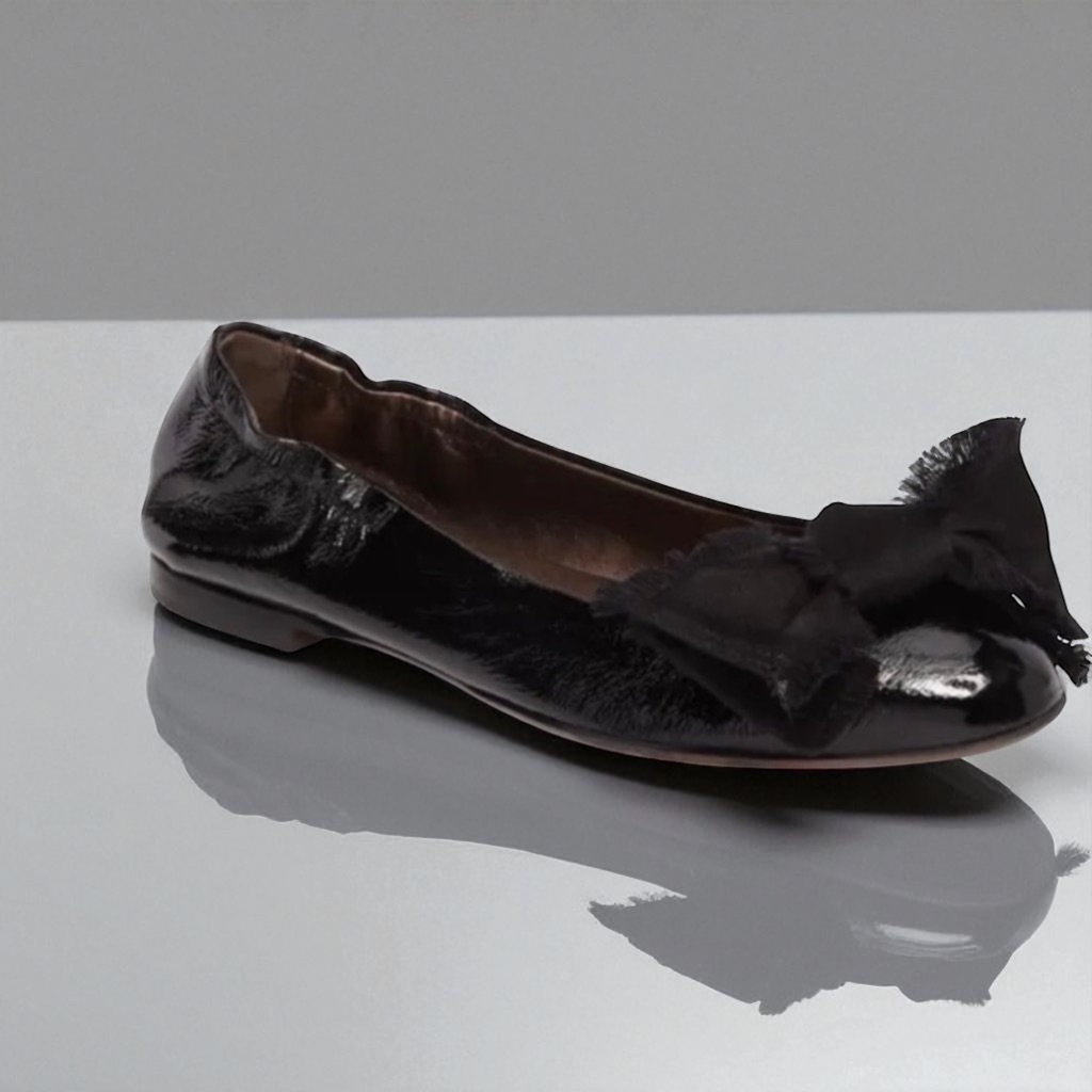 Agl Attilio Giusti Leombruni Satin Bow Patent Leather Ballet Flats 38